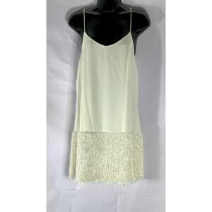EMMELINE Women's Cream V-Neck Fringe-Hem Slip Mini Dress SZ M
